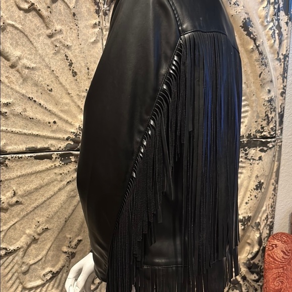 Adore Black Fringe Leather Jacket - Picture 6 of 16